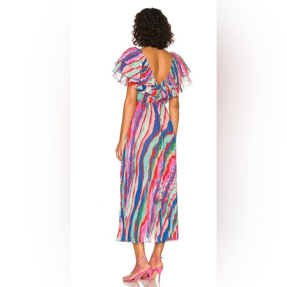 AMUR Luisa Pleated Striped Midi Dress size 2 - Picture 8 of 16